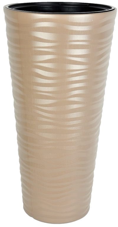 Lange Hoge bloempot Rond taupe Vaas 57cm Hoog plantenbak binnen buiten beige sierpot