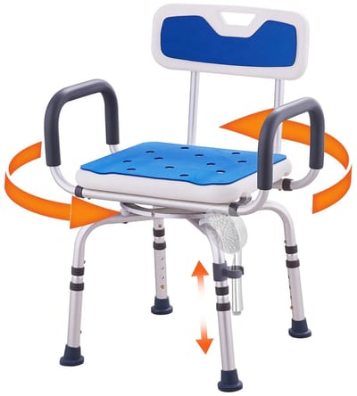 Novari - Douchestoel draaibaar - Douchestoel - Douchestoel met armleuning - 360° draaibare zitting - Antislip poten - Tot 180kg