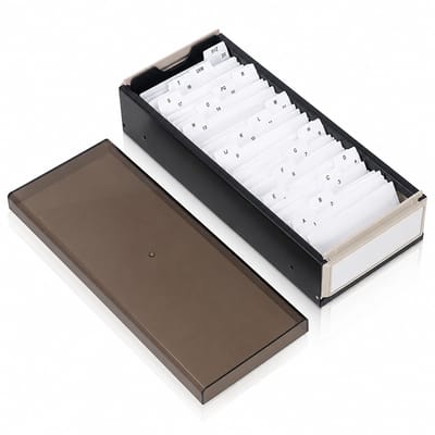 Visitekaartjeshouder, 800 stuks, A van Z, kaartenhouder, organizer met hoge transparante afdekking voor desktopkaarten, basis van robuust metaal (zwart)