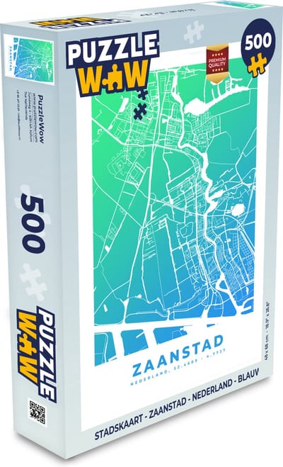 Puzzel Stadskaart - Zaanstad - Nederland - Blauw - Legpuzzel - Puzzel 500 stukjes - Plattegrond