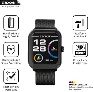 dipos – 2x Beschermfolie geschikt voor Sector Smartwatch S-08 | 3D Full Cover Screenprotector | 100% Passend