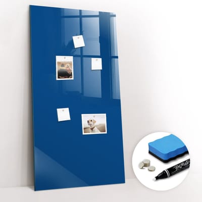Tulup Whitebord - Kleur Blauw Magneetbord - 60 cm x 120 cm - Magneetbord Muur - Design Memobord - Memo Magneetbord - Productiviteit Tools - Inclusief Gratis Magneten & Marker & Spons - Magnetisch Bord - Magneetbord Keuken