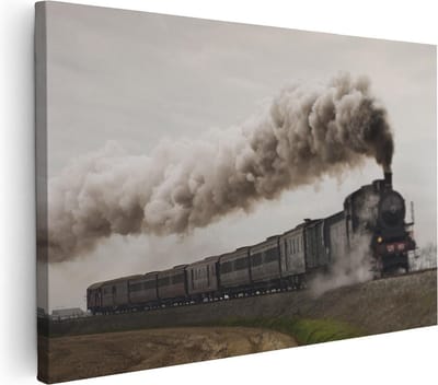 Artaza Canvas Schilderij Trein - 30x20 cm - Klein - Wanddecoratie Stoomlocomotief - Muurdecoratie Woonkamer - Kamer Accessoires