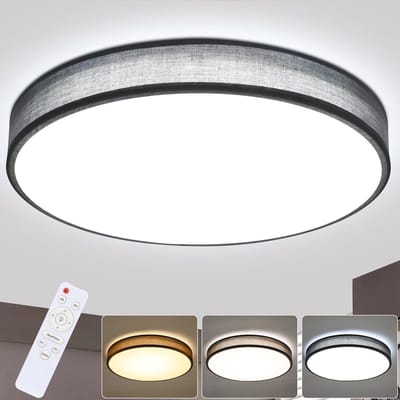 NETTLIFE Plafondlamp LED - 38 cm - Dimbaar 3000-6500K - grijs - met Stoffen Lampenkap - Modern - met Afstandsbediening - rond - voor Woonkamer | Slaapkamer | Keuken | Gang - 38W