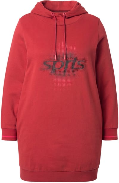Ulla Popken - Dames - Lange hoodie oversized capuchon lange mouw - Baksteenrood - Maat 42+