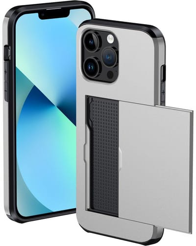 Hoesje Geschikt voor iPhone 14 Pro Hoesje Met Pasjeshouder Hard Case Met Kaarthouder - Hoes Geschikt voor iPhone 14 Pro Hoesje Pashouder Case - Grijs