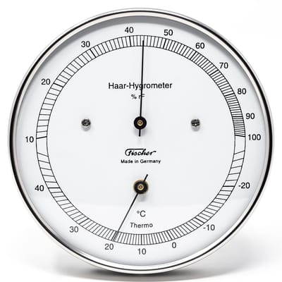 Fischer - Haar Hygrometer & Thermometer - RVS Ø103 mm - Temperatuur en Luchtvochtigheid