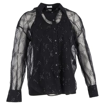 Brunello Cucinelli blouse met pailletten in zwarte zijde