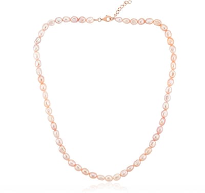 Cavill - Elegante Parelketting - 925 Sterling Zilver - Roségoud Verguld - Roze Zoetwater Parel Fancy Slijpsel - Middellange Ketting Dames