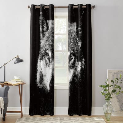 Wolf Dier Zwart Wit Luxe Gordijnen voor Woonkamer Raambekleding Gordijn voor Slaapkamer Huisdecoratie 135W x 60H(cm) x1 gray