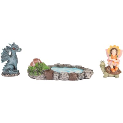 3 stuks Miniatuur Feeëntuin Visvijver Kit Handbeschilderd Zonbestendige Coating Waterdicht Lieve Feeën Drakenvijver Figuur gray