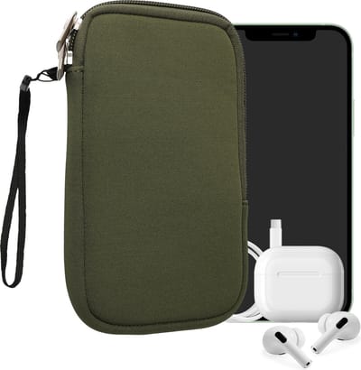 kwmobile telefoontasje universeel geschikt voor L - 6,5" smartphones - 16,5 x 8,9 cm - Hoesje met rits en polslusje -In olijfgroen -