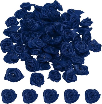Mini Satijnen Rozen - Stoffen Bloemen Applicaties - Knutselprojecten Versieren - Zachte Glanzende Afwerking - 30 Stuks - Marineblauw