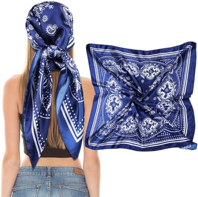Dailygoods- Sjaal Dames 90 x 90 cm - Vierkante Satijnen Sjaal - Zijden Sjaal - Hoofddoek - Bandana - Kleine Cashewprint