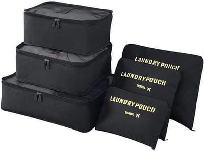 iBright 6 Delige Packing Cubes set - Luxe Koffer Organizer - Set van 6 - Travel Organizer - Waterbestendig - Zwart