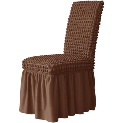 Hoge rug seersucker stoelhoes met rok stretch kwaliteit stoelhoes voor eetkamer bruiloft hotel banket wasbare stoelhoes 1 Piece donkere koffiekleur