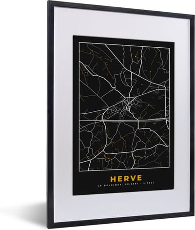 Fotolijst incl. Poster - Herve - Stadskaart - Plattegrond - Goud - Kaart - 30x40 cm - Posterlijst
