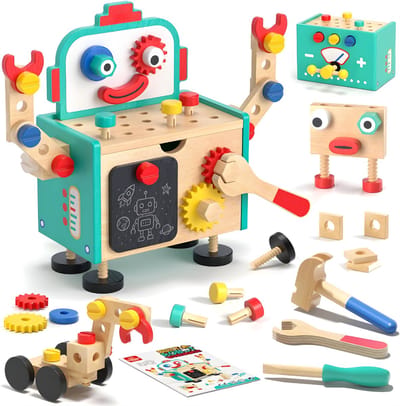 QORA® Werkbank Kinderen - Houten Werkbank - Werkbank Little Dutch - Veelkleurig - 19cm x 14cm x 13cm