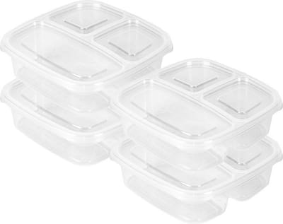 PlasticForte Vershoudbakje 3-vaks - 4ST - 1,2L - meal prep - herbruikbaar - transparant - vaatwasser bestendig - magnetron bakjes
