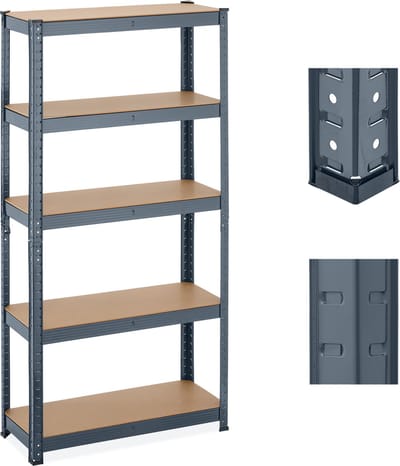 stellingkast - 875 kg - metaal - 150 x 75 x 30 cm - 5 planken - opbergrek garage - antraciet