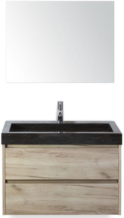 Dante Badmeubelset 80 cm - Craft Oak - Wastafel Hardsteen Wit Lucca met Spiegel