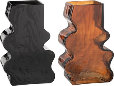 J-Line vaas Grillig - glas - camel/donkerbruin - large - 2 stuks