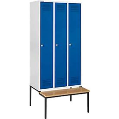 Schäfer Shop Genius Kledinglocker met zitbank, 3 compartimenten, cilinderslot, lichtgrijs/gentiaanblauw