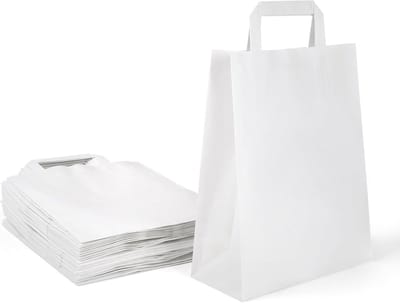 50 Witte Papieren Zakken met Handvat - Kraft Boodschappentassen Cadeautasjes 22x28 cm