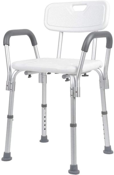 Douchestoel met Rugleuning - Badkamer Hulp - Veilig Douchen - Verstelbare Armleuningen - Max 130 kg - Wit