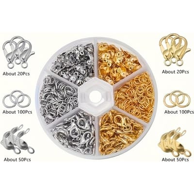 340 stuks/doos Enorme Sieraden Maak Starterset Premium Roestvrij Staal Karabijnsluiting, Eindkrimpkraal en Essentiële DIY Knutselbenodigdheden