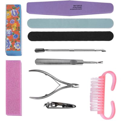 10 stuks Professionele Nail Art Manicure Pedicure Gereedschapsset Nagel Schuur Spons Vijlen Buffer Polijst gray