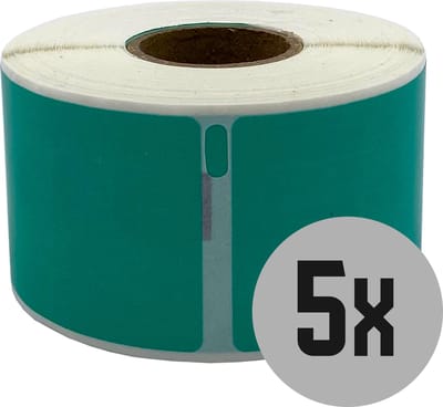 DULA Dymo kompatible Etiketten, S0722400 99012, 36 x 89 mm, Grün, Permanent, 5 Rollen, 260 Etiketten pro Rolle