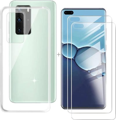 Hoesje Geschikt voor: Huawei P40 - Soft TPU Siliconen Case & 2X Tempered Glas Combi - Transparant