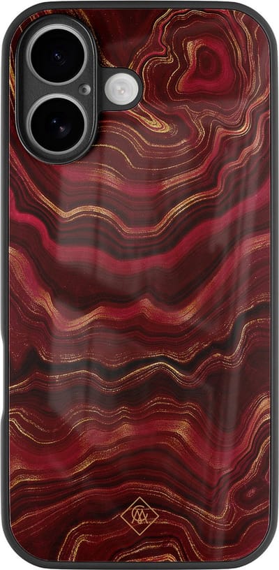 Casimoda® hoesje - Geschikt voor iPhone 16 - Agate Rood - Luxe Hard Case Zwart - Backcover telefoonhoesje - Rood
