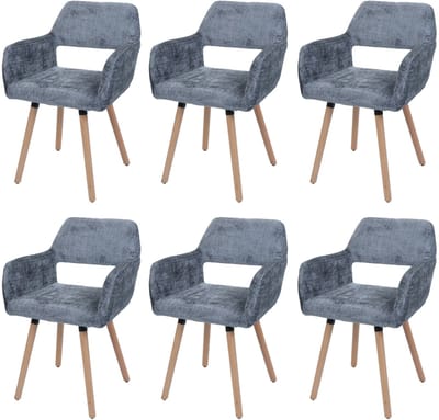 Set van 6 eetkamerstoelen MCW-A50 II, keukenstoel gestoffeerde stoel, hout stof/textiel chenille (465 g/m²) MVG ~ donkergrijs