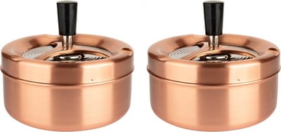 Draaiasbak - 2x stuks - rose goud - 13 cm - rond - drukasbak - draai asbak - stormasbak - Terrasasbak