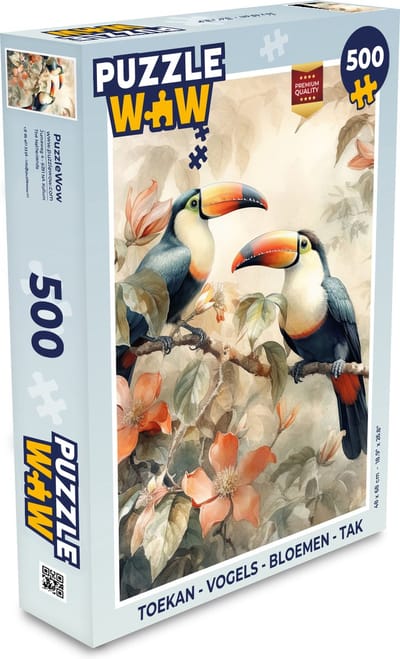 Puzzel Toekan - Vogels - Bloemen - Tak - Legpuzzel - Puzzel 500 stukjes