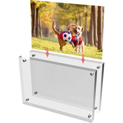 Transparant Acryl Fotolijst Magnetische Poster Display Stand 3/5mm Poster Tag Display Stand Bureaublad Ornament voor Huisdecoratie 5.5x8.2cm beige