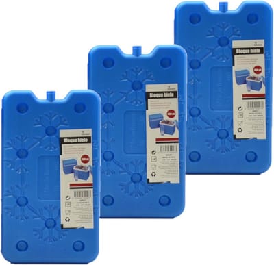 Koelelementen plat - 3x - 14 x 2 x 25 cm - blauw - 400 gram - Koelblokken/koelelementen voor koeltas/koelbox