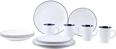 Gimex melamine serviesset - Camping Servies Set Linea Blauw 16-dlg. wit Blauw