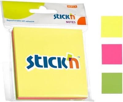 Stick'n Memoblok Blister 76x76mm - 3x Neon Geel Magenta Groen - 50 Memoblaadjes