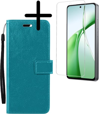 Hoesje Met Screenprotector - Geschikt voor OnePlus Nord CE4 - Luxe Pasjeshouder - Bookcase Portemonee - Flip Case - Kunstleer Book Case - Flipcase - Book Cover - Walletcase - Portemonneehoes - Turquoise