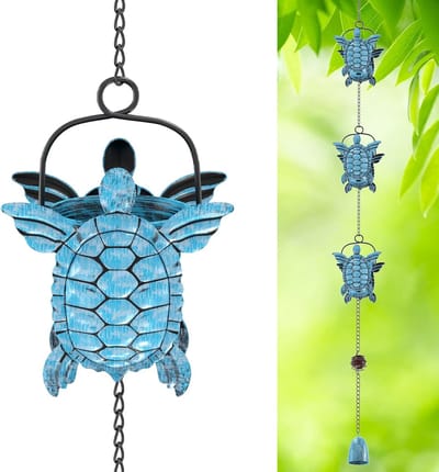 Regenwaterketting - Dakgoot decoratie - Waterafvoer tuin - Blauwe schildpad design - 320 cm lengte - Blauw
