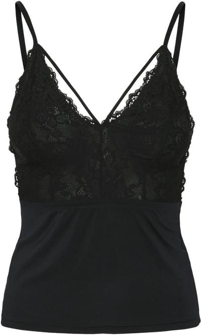 Dames hemd kant - Lace top Nichelle - Dames kanten onderhemd - Microfiber spaghetti bandjes - Zwart / S