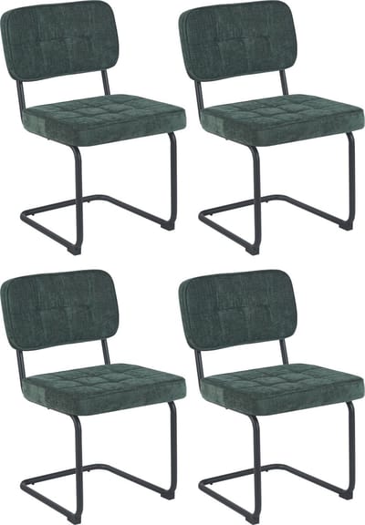 Colenis - Buisframe Stoel Kita - Eetkamerstoel - Set van 4 - Groen - Chenille Stof - Metalen Frame - Industrieel Design
