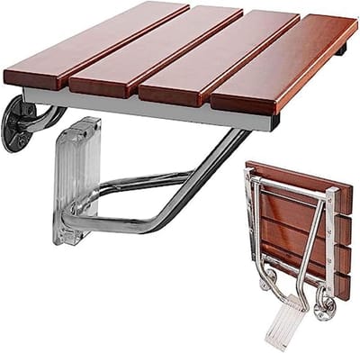 Opvouwbare Douchezitting - Wandkruk Badkamer - Veilig Douchen - Ruimtebesparend Opvouwbaar - 160 kg Draagvermogen - Houtkleur