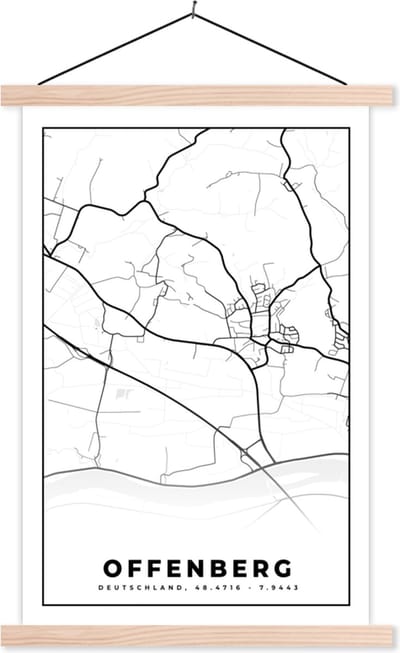 Posterhanger incl. Poster 40x60 cm - Schoolplaat - Offenberg - Stadskaart - Plattegrond - Kaart - Textielposter - Blanke latten - Stadskaart