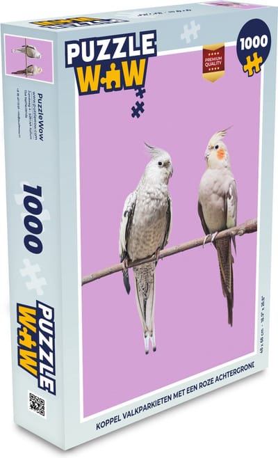 Puzzel Koppel valkparkieten met een roze achtergrond - Legpuzzel - Puzzel 1000 stukjes volwassenen