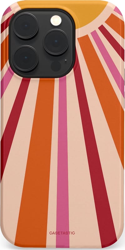 Casetastic Hoesje Geschikt voor Apple iPhone 14 Pro Magsafe - Stijlvolle Beschermende Duo-layer Case - Retro straal