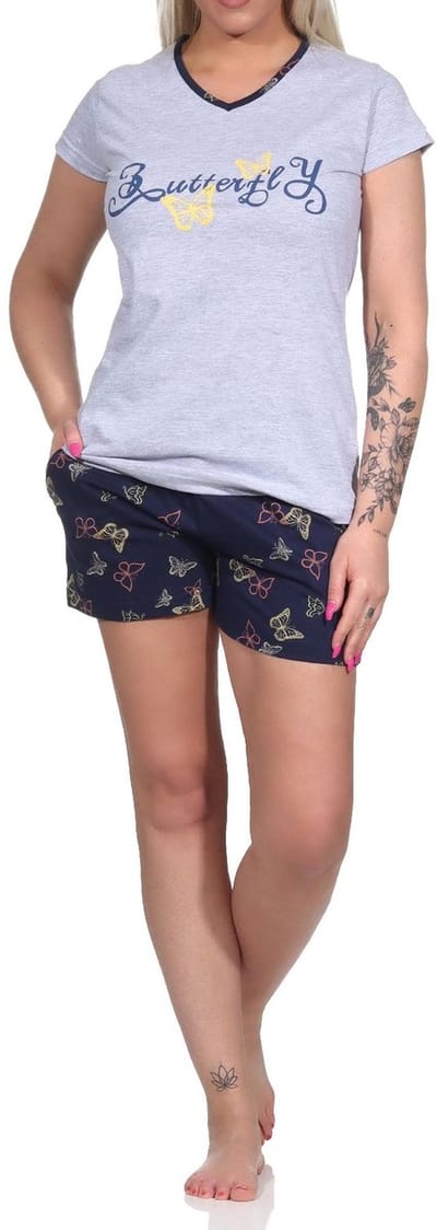 Geweldige dames shorty pyjama met korte mouwen en vlindermotief - ook in overmaten